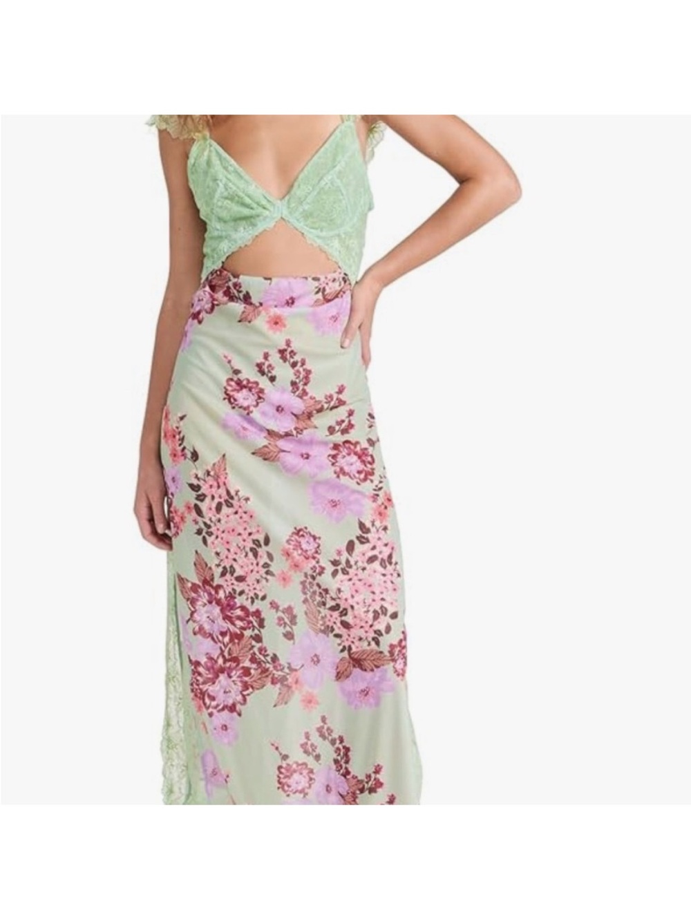 FP Suddenly Fine - Floral Lace-Trim Maxi Dress in Sage Green - Picture 4 of 4